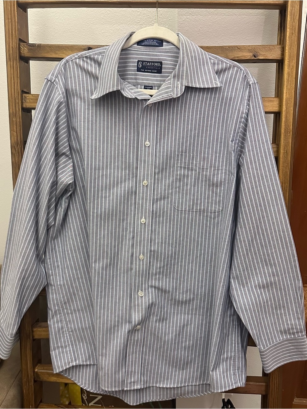 Stafford Men’s Gray and White Stripe Dress Shirt